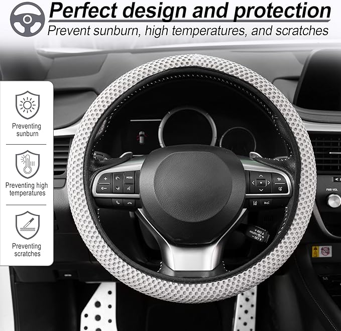 Alpmosn Elastic Stretch Steering Wheel Cover, Breathable Microfiber Ice Silk, Anti-Slip, Odorless, Easy Carry, Universal Interior Accessories Steering Wheel Cover for Women & Men (Grey)