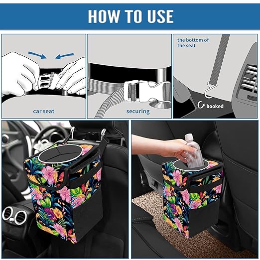 GVGHIDZ Car Trash Can – Multi-Purpose, Lightweight and Portable with Durable Water-Resistant Coating, No Installation Required, Practical and Ample Capacity, Variety of Colors.Rose Flower