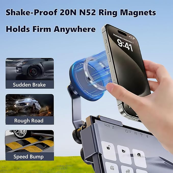 for Tesla Phone Mount Model 3/Y/S/X, Strong Magnetic Silicone Head, Adjustable Arm Phone Holder, for All Smartphones Models and 2CM Center Screen(Curved Screen Not Supported), Left