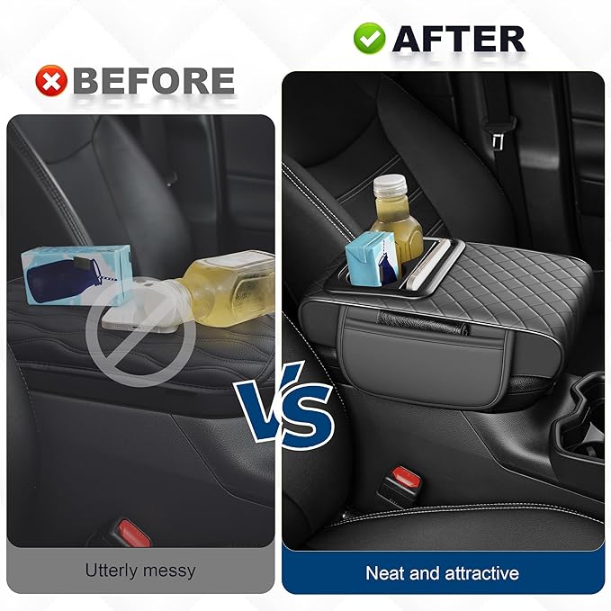 Car Center Console Cover Fit for Volkswagen Jetta Faux Leather Auto Armrest Box Cover with Cup Holder & Phone Holder Waterproof Leather Armrest Protector Cushion(Grey)