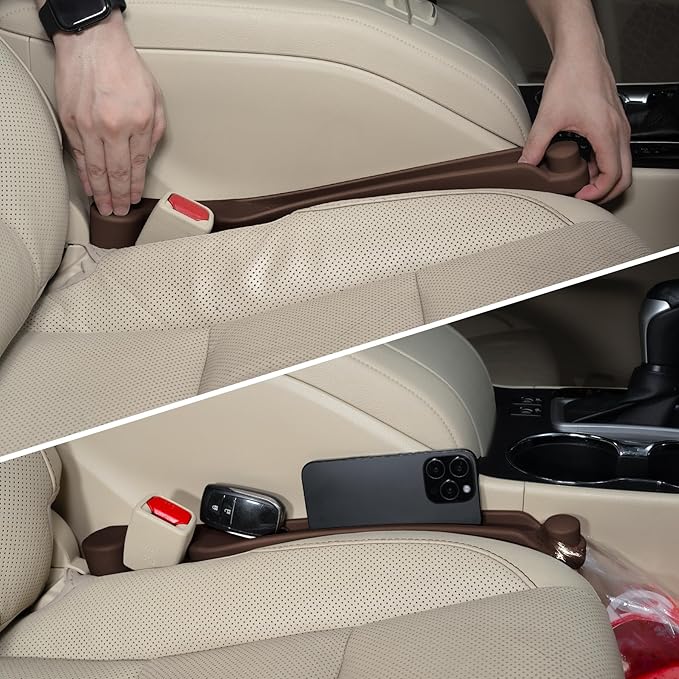 Givifive Car Seat Gap Filler Set of 2, 3IN1 Seat Side Gap Filler Plug with Storage Slot & Hook Function, Soft Foam Universal Fit Car SUV Truck Fill Gap Between Seats Console Organizer（Narrow Brown）