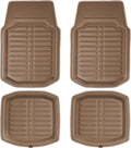 FH Group Automotive Floor Mats - PU Leather Floor Mats, Deep Dish Design, Floor Mats for Cars, Universal Fit Floor Mats Full Set, Floor Mats For Most Sedan, SUV, Truck Floor Mats Solid Beige