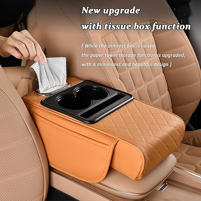 Car Armrest Pad for Nissan Altima 2013-2018, PU Leather 5-in-1 Armrest Storage Box Center Console Cover Armrest Cushion Arm Rest Cushion Pads with Cup Holders and Tissue Box,A/Black