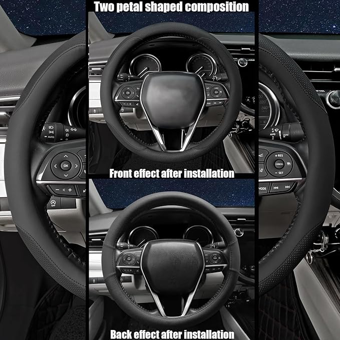 Mihecor Steering Wheel Cover Standard Size Medium 14.5-15 inch, Breathable Microfiber Leather, Anti-Slip, Soft Grip, Universal Fit for Cars SUVs Trucks, Black