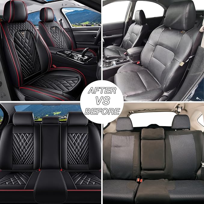 BYXN Car Seat Covers for Jeep Wrangler 2000-2026,Breathable Nappa Leather Car Seat Protector,Full Seat Cover Automotive Seat Cushion with Airbag Compatible(5 Seats,Black-Red)