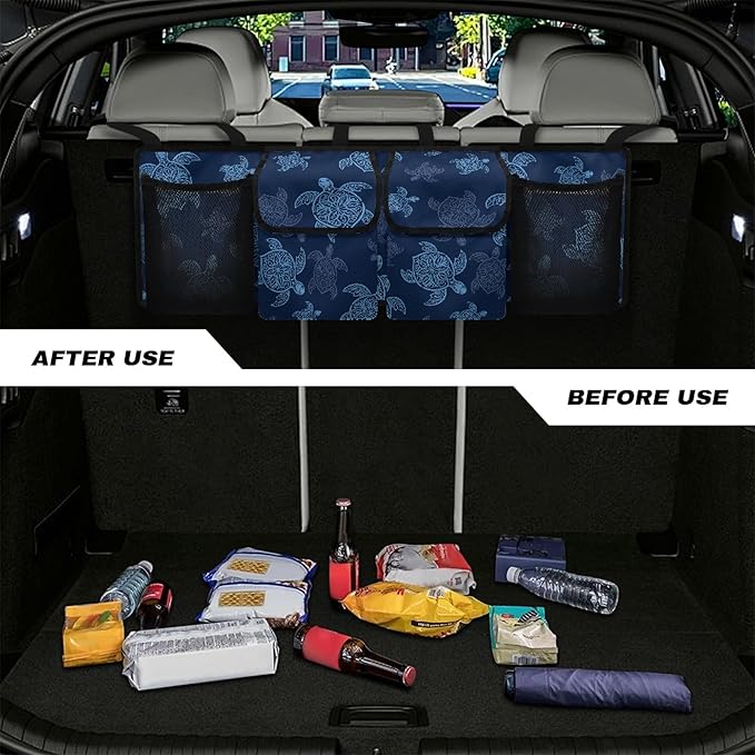 CLOHOMIN Ocean Turtle Car Trunk Organizer for SUV Truck Van Blue Back Seat Storage Bag Car Storage Accessories with 4 Pockets Large Capacity Back Seat Organizer