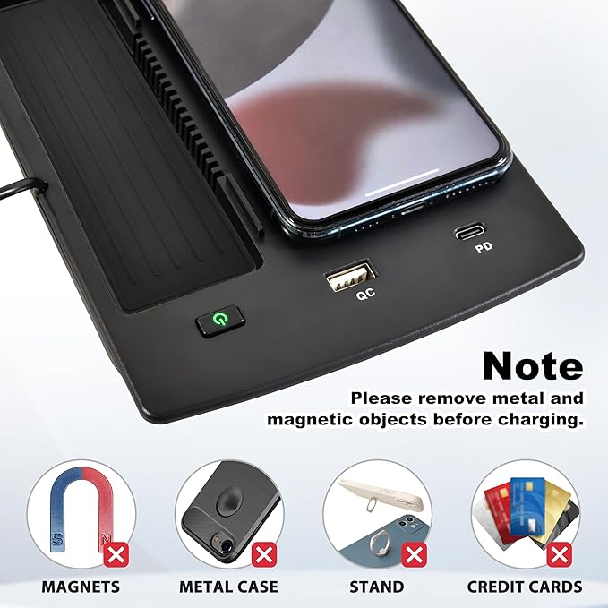 Fast Wireless Charger for Honda Accord 2018-2022, Car Wireless Charging Panel with USB-A USB-C Center Console Organizer for 2018 2019 2020 2021 2022 Honda Accord Accessories