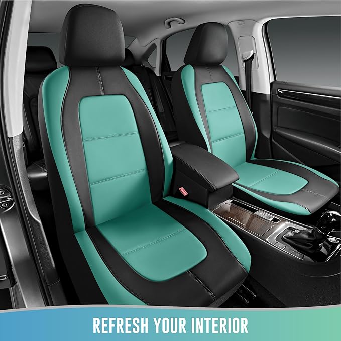 Road Comforts Car Seat Cover, Leather Car Seat Covers, Front Low Back Sport Seat Covers, Airbag Compatible, Universal Fits for Most Cars (Mint)