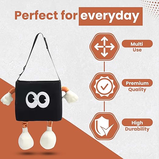 Hello Bro 2-in-1 Car Trash Can and Car Tissue Holder - Adorable Plush Design Car Trash Bin with Side Slot for Tissues, Easy Installation with Strap - Hanging Back Seat Car Organizer (Black)