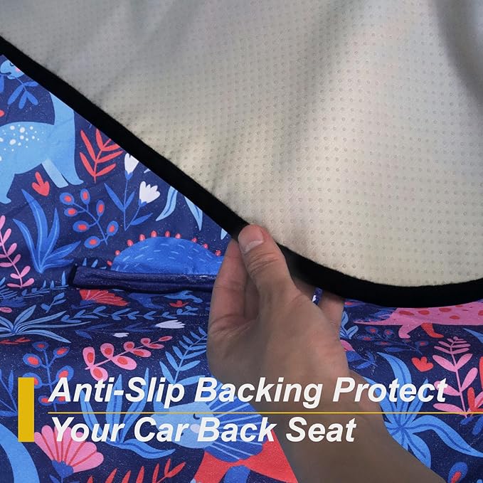 LoyaGour Back Seat Cover for Car Trucks Van SUV,Waterproof Rear Bench Towel Seat Covers for Dogs and Kids,Automotive Backseat Protector (Dinosaur)