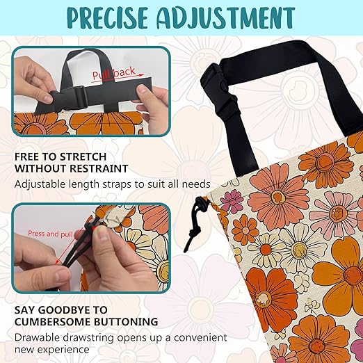 KXWQTRDD Car Trash Bag Hippie Vintage Flowers Leak-Proof Car Garbage Bag with Drawstring Foldable Canvas Trash Bin with Adjustable Buckle for Car Accessories, Travelling, Camping