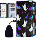 Car Registration Holder, PU Leather Vehicle Card Document Glove Box Organizer, Women Interior Auto Accessories Case for Cards, Driver License Car Insurance Holder, Halloween Cute Ghosts + Bats