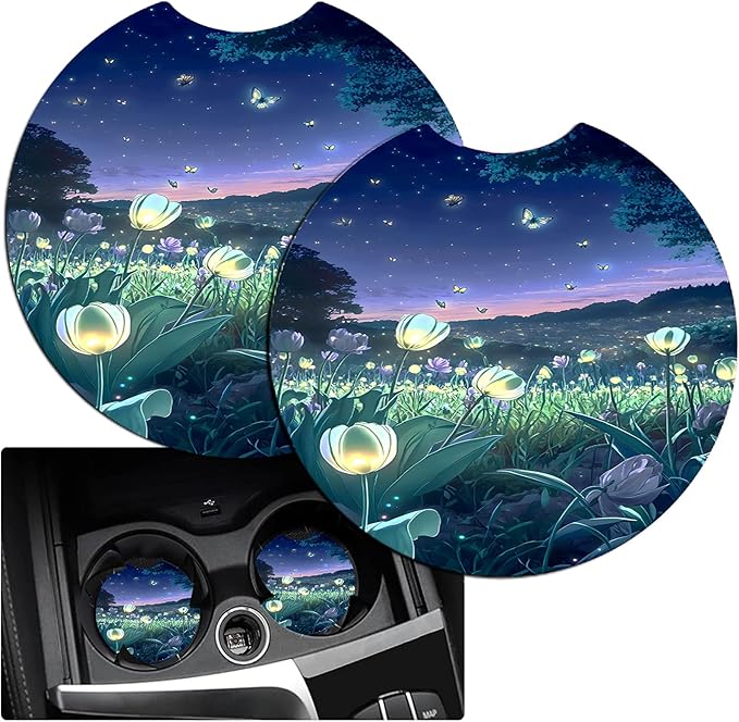 JANENFNA Car Armrest Cover Pads Universal Fashion Cute Auto Center Console Armrest Cover Pad with 2PCS Car Coasters Soft Waterproof Car Armrest Seat Protector for Women,Beautiful Flower Sea