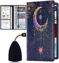 Car Registration Holder, Waterproof PU Leather Vehicle Card Document Glove Box Organizer, Women Interior Auto Accessories Case for Cards, Driver License Car Insurance Holder, Sun Moon Pattern