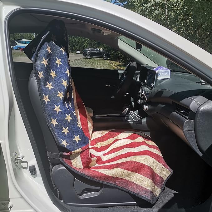 LoyaGour Car Seat Cover Protector Front Seats,for Gym Workout,Running,Swimming,Beach and Hiking,Waterproof Sweat Towel Bucket Seat Covers for Cars SUV Trucks (American Flag, 2Pcs)