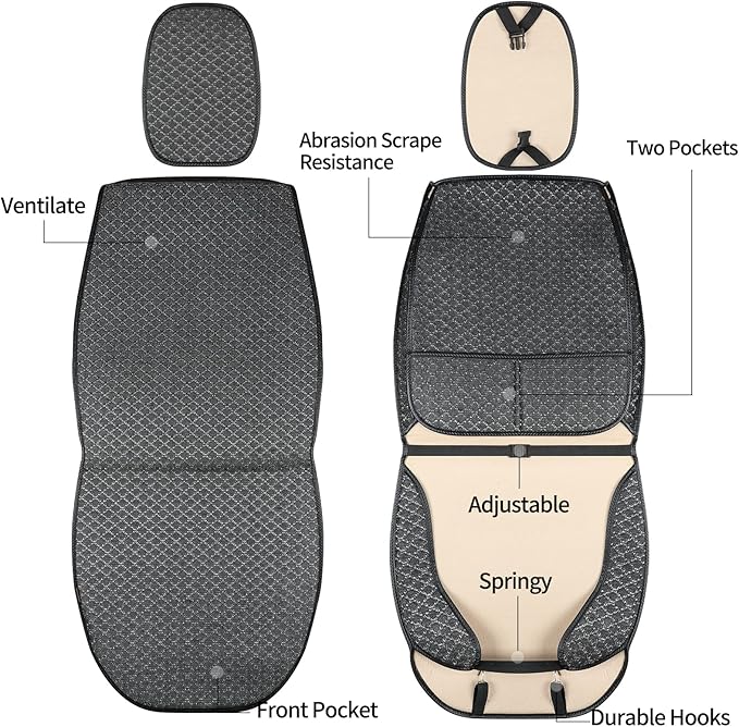 XZPILINA Breathable Car Seat Covers,Luxury Front Seat Covers， Driver Seat Protector,Automotive Seat Covers,Suitable for All Seasons, Universal Fit for Sedan, SUV, Truck (Front Pair, Black)