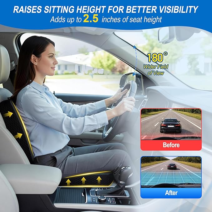 Back Cushions & Seat Cushions: Memory Foam Car Seat Cushion with Lumbar Support Pillow for Long Driving, Office Chair Pillow for Butt and Back Pain Relief, Great for Car, Office, Desk Chair - Black