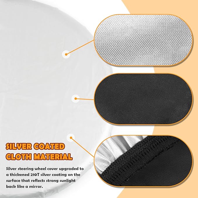 Car Steering Wheel Cover Sun Shade with Elastic Bands,210T Silver Coated Car Wheel Cover for Maximum 16.54 Inch Steeringwheels,Universal Truck Steering Wheels Covers