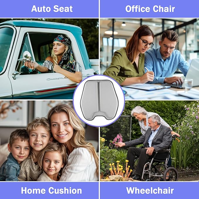 Soft Thin Gel Seat Cushion for Car Seat, Office Chair, Wheelchair, Stadium - Non-Slip Car Seat Cushions with 1 Inch Gel - Sciatica & Tailbone Pain Relief (Light Gray)