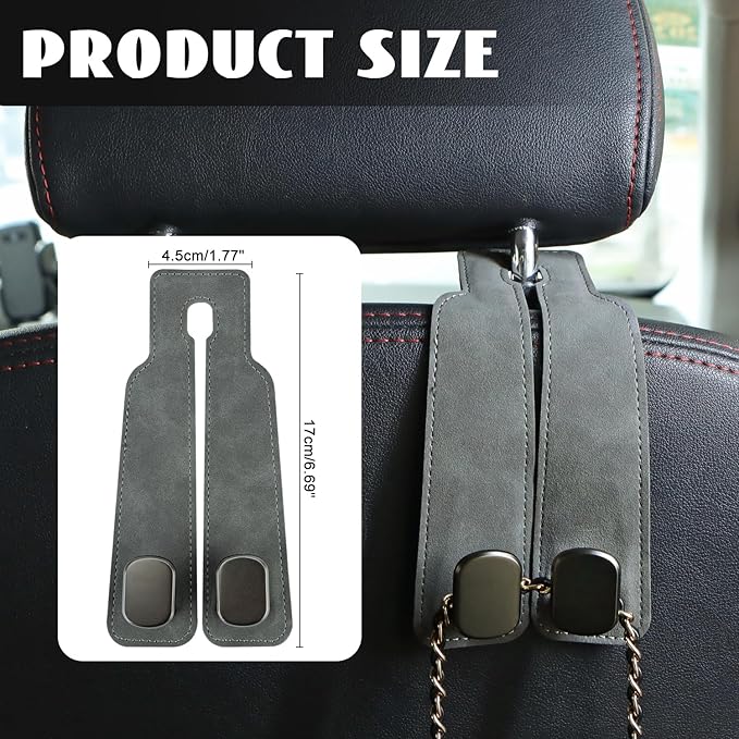 MROUEN 4 PCS Car Seat Back Storage Hooks, Car Hooks Purses and Bags Cute, Leather Seat Hooks, Purse Holder & Mobile Phone Holder, Bag, Purse Hanger