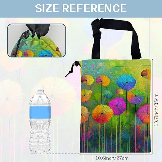 Watercolor Dandelion Car Garbage Bag,Colorful Dandelions Small Car Trash Bag Hanging Back of Seat,Drawstring Car Trash Bag with Adjustable Buckle,Car Accessories for Camping Travelling