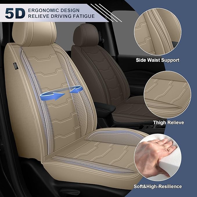 DISUTOGO Seat Covers Fit for Juke 2011-2017 Front Seat Covers Faux Leather Car Seat Covers Breathable Waterproof Car Seat Protector (2 Seats, Beige)