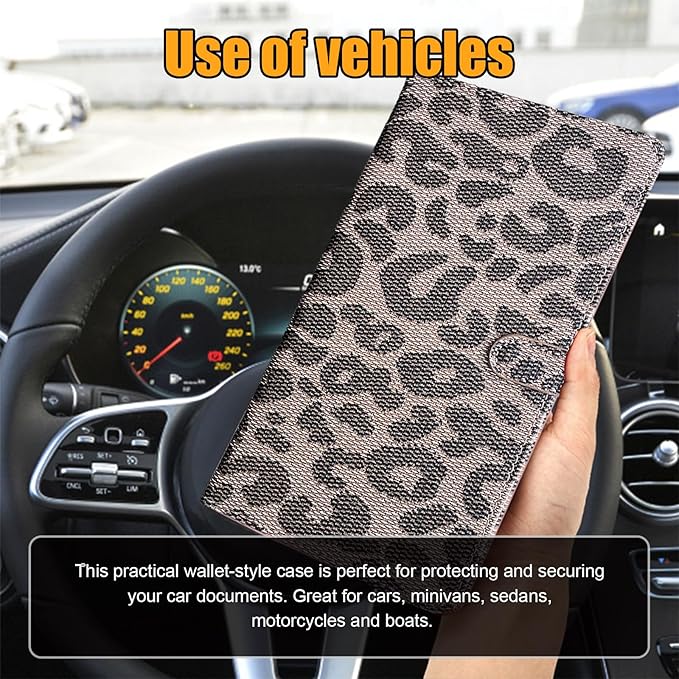 Kewucn Car Registration and Insurance Holder, Leather Auto Glove Box Organizer with Magnetic Shut, Vehicle Compartment Accessories Case for Cards, Driver License & Essential Documents