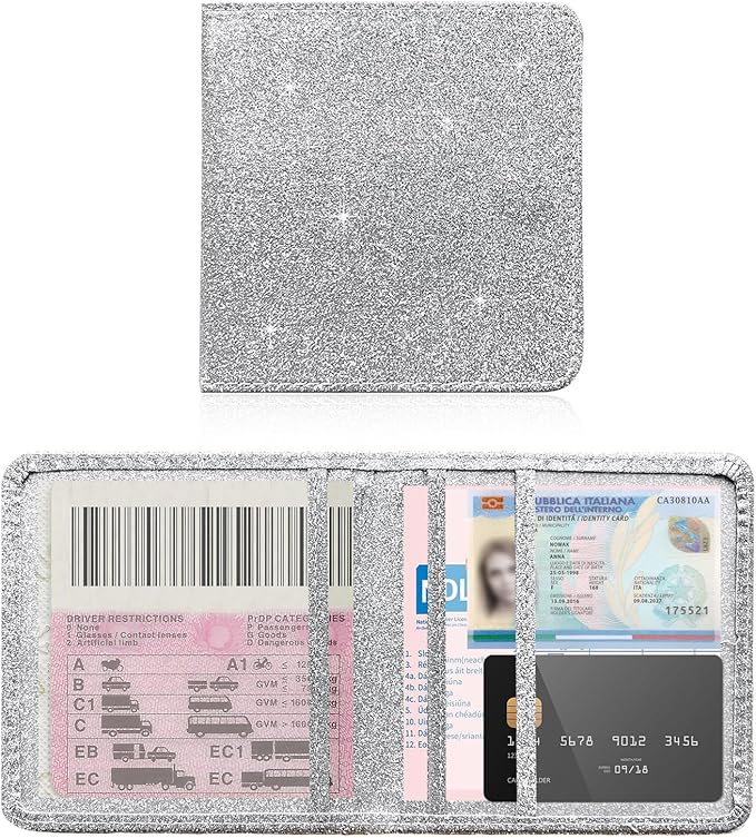 Ziciner Car Registration and Insurance Holder, Auto Card Document Glove Box Organizer with Magnetic Closure, Universal Vehicle Interior Accessories for Cars SUVs (Silver-Small)