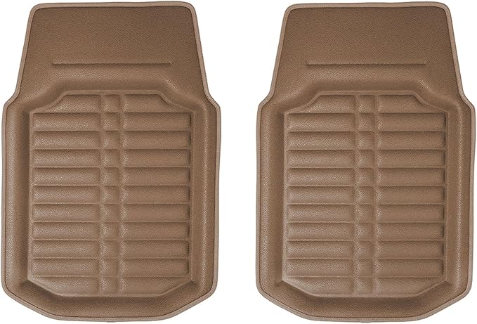 FH Group Automotive Floor Mats - PU Leather Floor Mats, Deep Dish Design, Floor Mats for Cars, Universal Fit Floor Mats Front Set, Floor Mats for Most Sedan, SUV, Truck Floor Mats Solid Beige