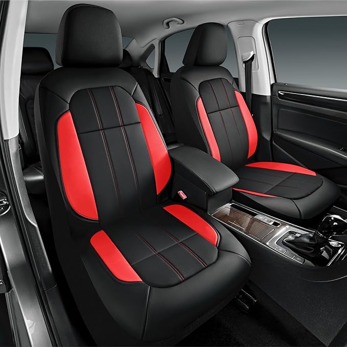 Road Comforts Car Seat Covers, Breathable Leather Seat Covers, Car Seat Covers Full Sets Airbag Compatible, Automotive Seat Covers for Most Cars, Vans, Trucks, SUV - Red