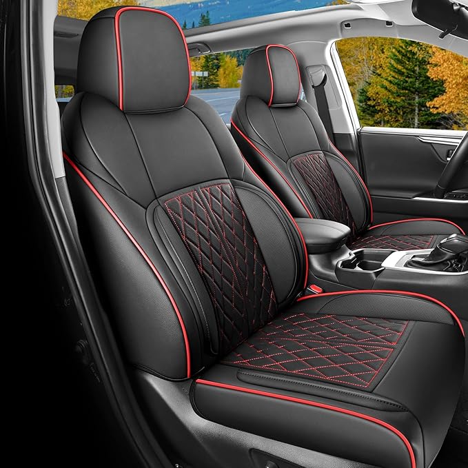 DuDuWang Seat Covers Custom Fit for 2024-2025 Tacoma Pickup Truck Seat Cover Protector Cushion with Faux Leather Waterproof (BlackRedLine, Full Set)