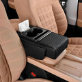 Multifunctional Pu Leather Car Armrest Box Mat With Cup Holders, Universal Armrest Box Pad, With Side Pockets, Easy To Clean Interior Organizer Waterproof For Cars, Trucks, Suvs (Embossed, Black)