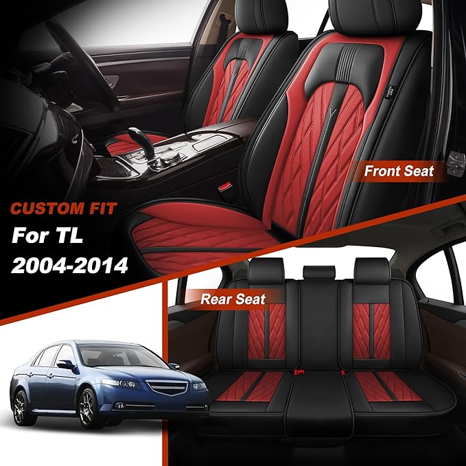 TTX LIGHTING Seat Covers Fit for Acura TL 2004-2014 Seat Covers Full Set Car Seat Covers Faux Leather Breathable Waterproof Car Seat Protector (5 Seats, Black&Red)
