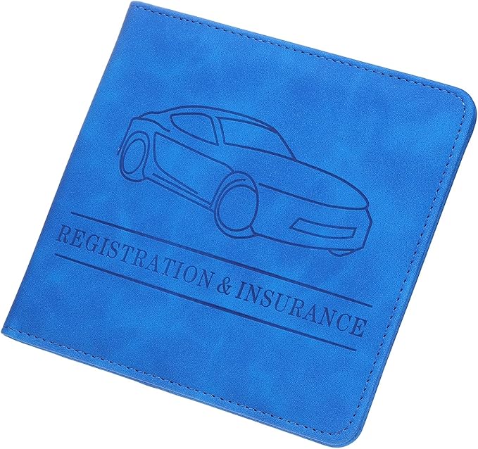 HARFINGTON Car Registration and Insurance Holder 5.63" x 5.31" PU Leather Vehicle Glove Box Organizer Storage Accessories Men Women Car ID Holder for License ID Card Bank Card, Dark Blue