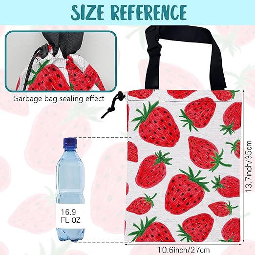KXWQTRDD Car Garbage Bag Red Sweet Strawberry Drawstring Car Trash Bag Hanging for Back Seat with Adjustable Buckle Canvas Vehicle Trash Can Easy-to-Install