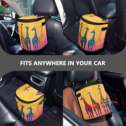MNSRUU Car Trash Can with Lid, Funny Giraffe Car Trash Bag Hanging Organizers and Storage for Front Back Seat, Leak-Proof Trash Bin
