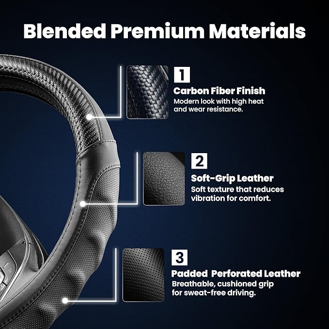 Vyonix 18 Inch Semi Truck Steering Wheel Cover – Premium Leather Grip for Big Rigs & Long-Haul Drivers – Anti-Slip, Breathable Comfort – Durable semi Truck Accessories for Drivers – Black