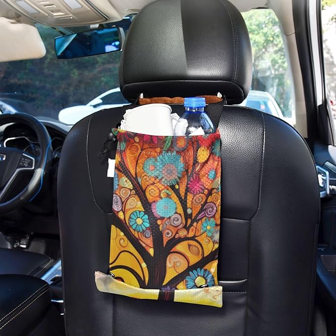 ALAZA Hanging Car Trash Bags Garbage Bag Trash Can for Back Seat Small Tree 3 Washable Storage Bag Retractable 2 Pack