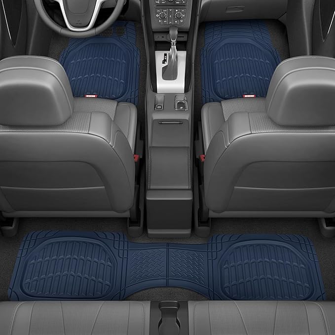 BDK Heavy Duty Blue Rubber Car Mats Full Set - Universal Trim-to-Fit All Weather Floor Mats - Floor Mats for Car Accessories - Front & Back Interior Floor Mats for Truck Accessories