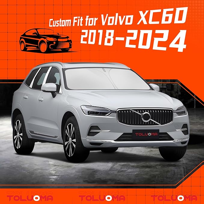 Toluoma Custom Fit Windshield Sun Shade for Volvo XC60 2018-2025 - Full Coverage, 210T Reflective Fabric, Double-Layer Design - Blocks 99% UV Rays, Keeps Car Cool, Easy to Install and Store, Pack of 1