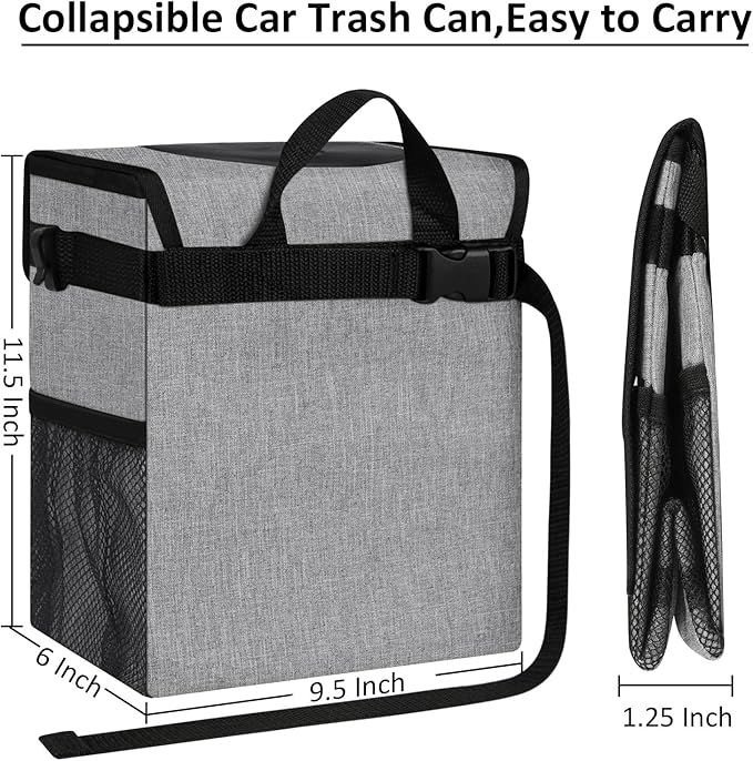 ELONGRIVER Car Trash Can Bin for Back Seat Leak Proof, Cute Car Trash Bag Hanging, Vehicle Trash Can for SUV Truck Van, Automotive Garbage Cans Front Seat Grey