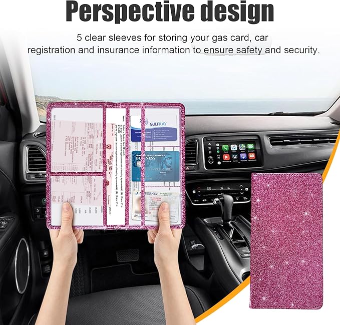 Kewucn Car Registration and Insurance Holder, Leather Auto Glove Box Organizer, Vehicle Compartment Accessories Case for Cards, Driver License & Essential Documents