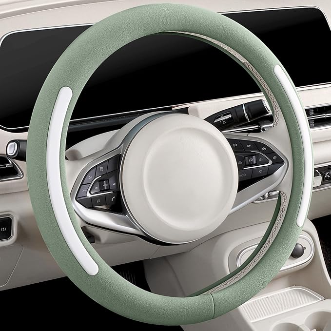 Steering Wheel Cover, Universal 15 inch, Faux Leather Steering Wheel Protector, Anti-Slip, Breathable & Heating-Compatible for Cars Trucks SUVs Vans