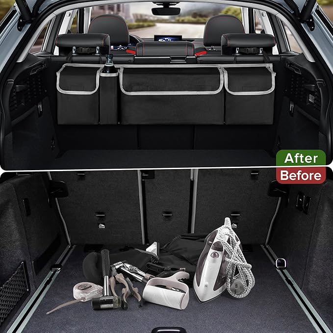 Car Trunk Organizer Storage Bag for Jeep Wrangler JL JK Grand Cherokee/Cherokee Grand Wagoneer/Wagoneer Renegade Compass Trailhawk Limited SUV accessories, Hanging Collapsible Backseat Bag