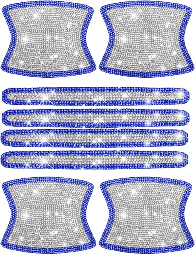 kingsea 8pcs Bling Car Door Handle Protector Stickers,Crystal Rhinestone Glitter Car Door Handles Cup Scratch Protectors Decals Universal (White & Blue)
