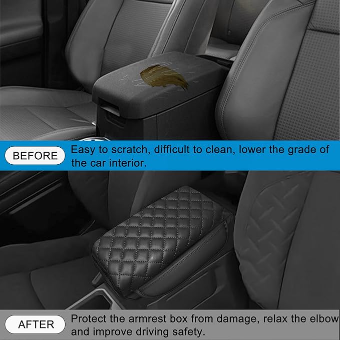 SENSHINE 1.2in Thickness Center Console Cover for Tacoma Accessories 2024 2025 2026 Armrest Cover Leather Armrest Box Lid Protector Cushion Pad with Pockets Interior (Black Stitch)