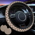 Checkered Brown Steering Wheel Cover - Checkered Brown Steering Wheel Cover Anti-Slip Breathable Universal 14-15 Inch Car with 2 Pcs Car Coasters Suitable Men Women