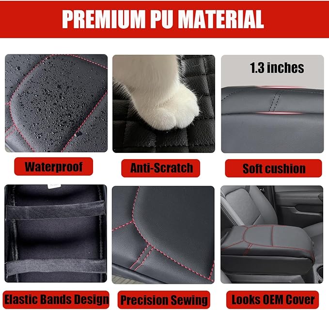 Center Console Cover for Chevy Colorado/GMC Canyon - [Upgraded] Thick & Soft Armrest Cover for Colorado Canyon 2023 2024 2025 2026 Interior Accessories - Red Stitch