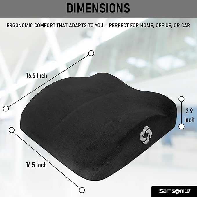 Samsonite Car Seat Cushion Curved Pillow - Butt Cushions for Office Chairs, Car Seat Back Support Pillow Tailbone Support Cushion