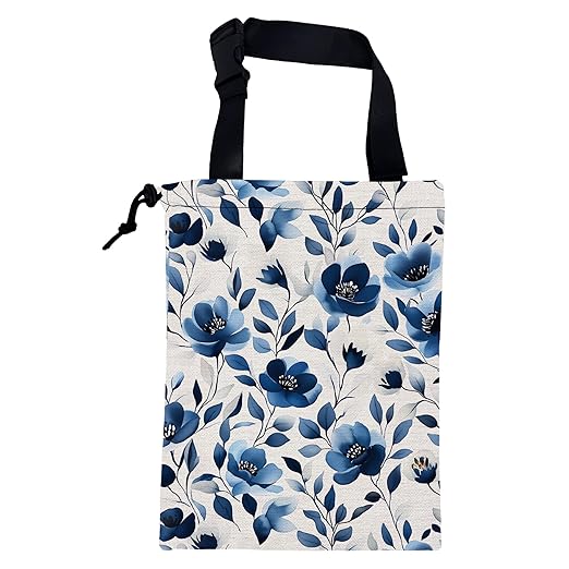 KXWQTRDD Car Trash Bag Watercolor Blue Flowers Leak-Proof Car Garbage Bag with Drawstring Foldable Canvas Trash Bin with Adjustable Buckle for Car Accessories